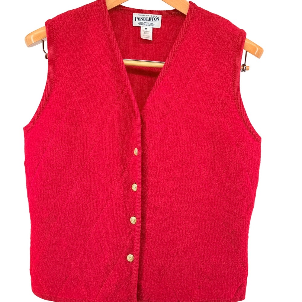 Pendleton 100% Wool Vest Red With Gold Buttons Women's Size Medium